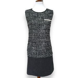 THML Anthropologie Women’s Black Silver Tweed Sleeveless Shift Dress Size Large